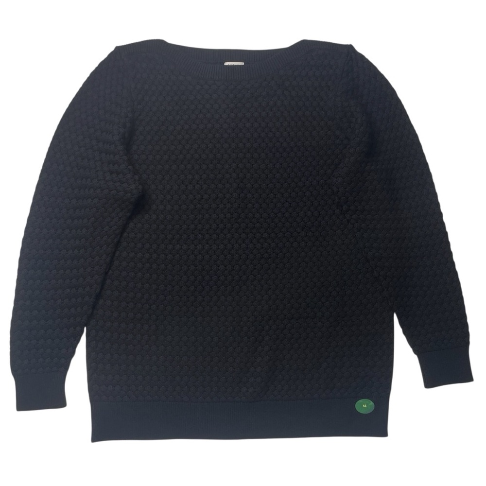 NEW LL Bean Black Basket Weave Pullover Sweater 100% Cotton Size XL Boat Neck - Picture 4 of 16